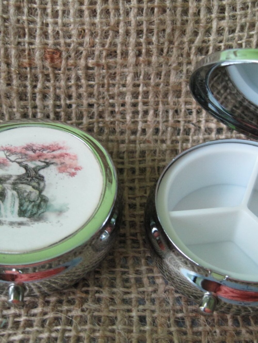 Cherry Blossom and Waterfall Themed Three Compartment Pill Box